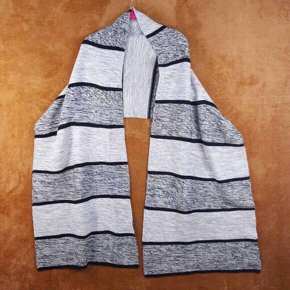 COLE HAAN Scarf Gray Stripe Heavy Knit Acrylic Winter Rectangle 96x19 - Picture 1 of 5